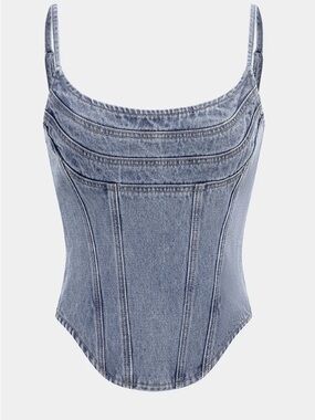Denim Round Neck Zipper Top - Light Blue